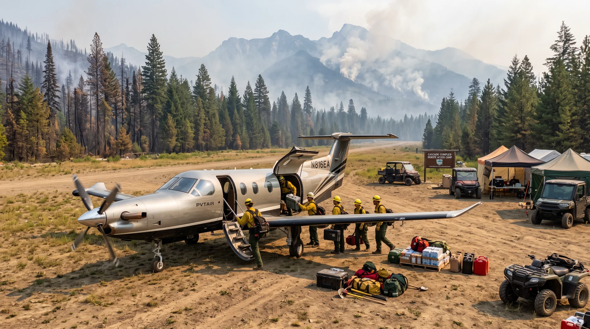 fire crews are boarding a PVTAIR PC-12